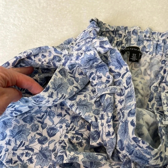Saks Fifth Ave White & Blue Lyocell High Waist Floral Shorts - Picture 5 of 7
